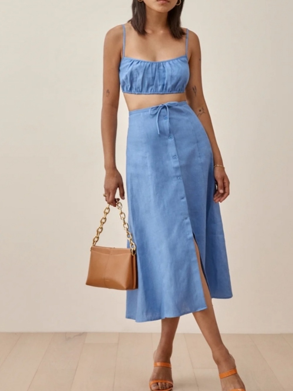 Reformation Kamren Linen Two Piece Skirt Set, 12